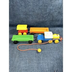 Playskool Vintage Wood Train Set 4 Pieces Train Engine Caboose and Cargo